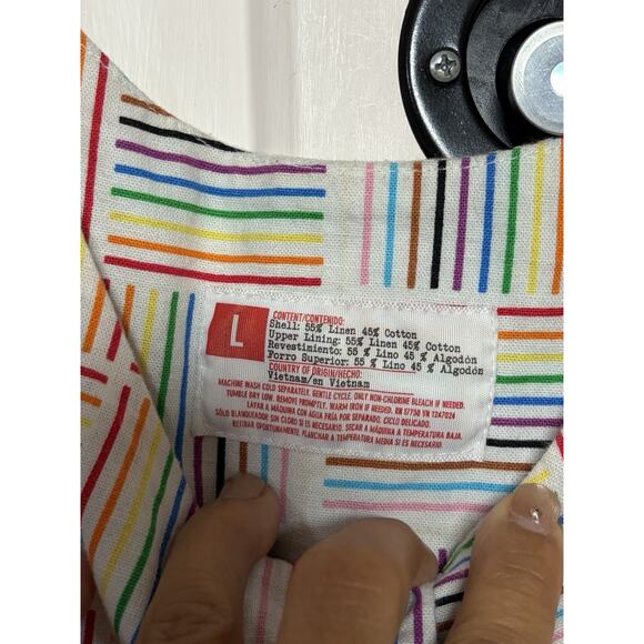 Target Pride Rainbow Striped Gender Inclusive Linen Babydoll Dress Sz L Festival - Picture 3 of 7